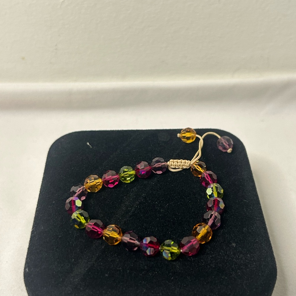 Multi Color Beaded Crystal Pull String Bracelet